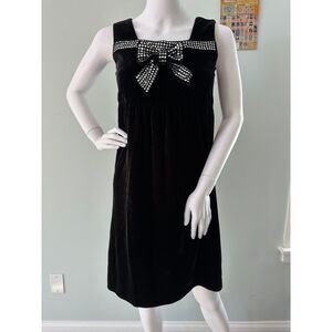 Vintage Y2k Black Velvet Dress with Sequin Bow Detail size Girls 10/12